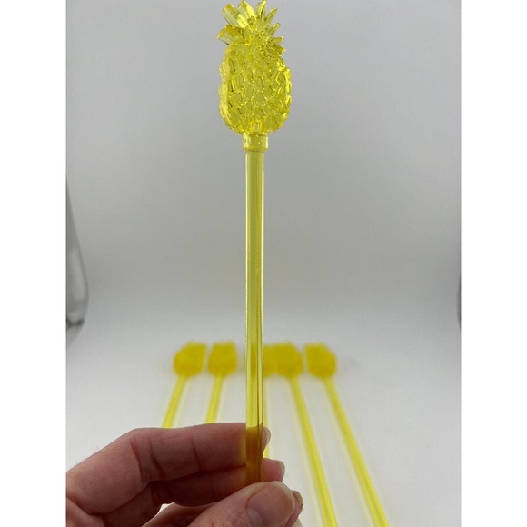 Yellow Decorative Pineapple Shaped Cocktail Drink Swizzle Sticks - Pack of 6 - Picture 3 of 6
